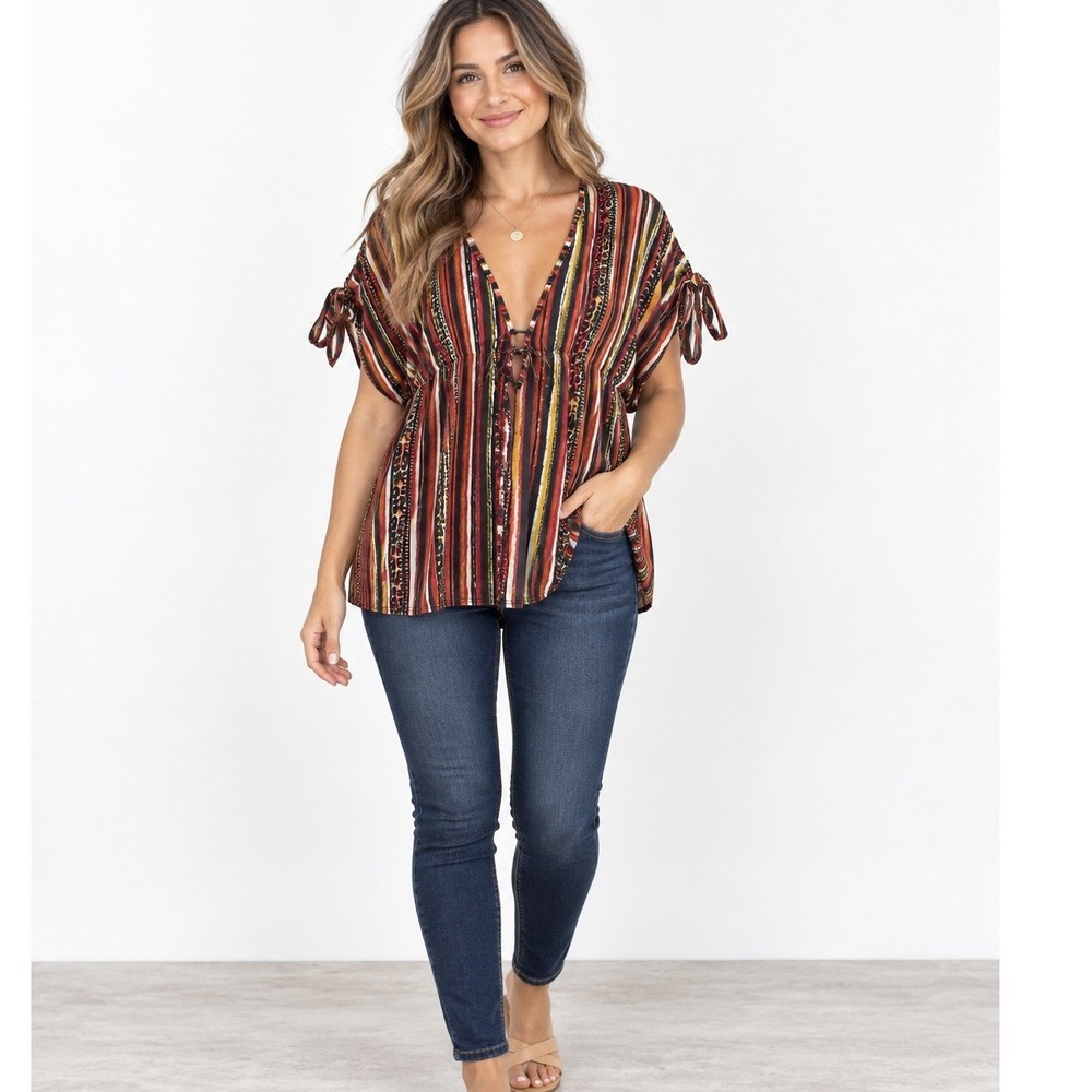 Ember Sheer Cover Up Striped Leopard Print Fall Multicolor Women S Boho Resort